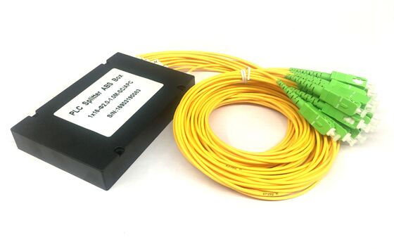 1x16 Fiber Optic PLC Splitter with SC/APC Connector in ABS Box, Single Mode G657A1 Pigtail 2.0mm for FTTx PON Networks